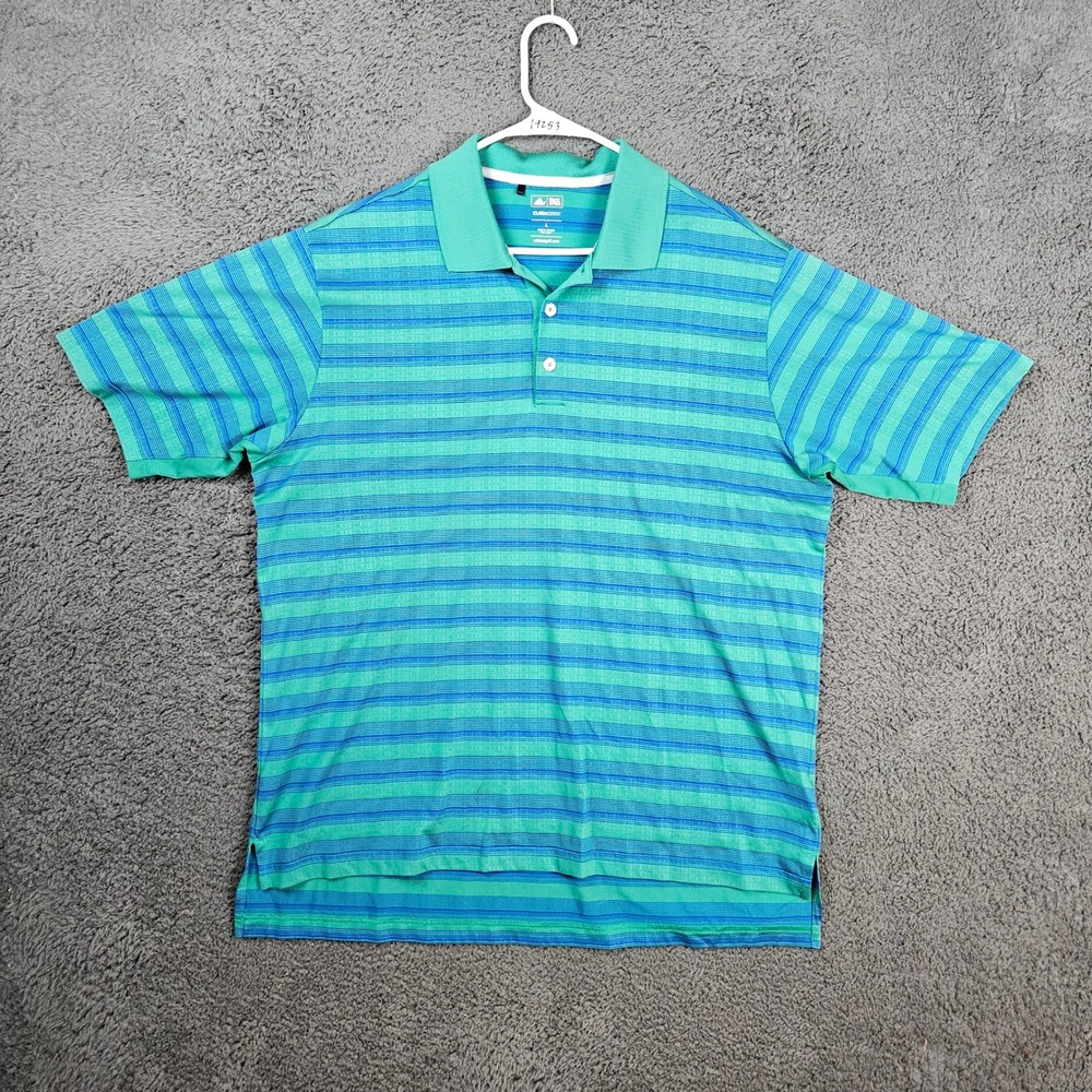 Adidas ClimaCool Golf Polo Shirt Mens Large Green Blue‎ Striped Short Sleeve